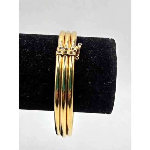 Vintage Milor Signed Sterling Gold Leaf Italian Hinged Bracelet with Safety - Picture 2 of 11